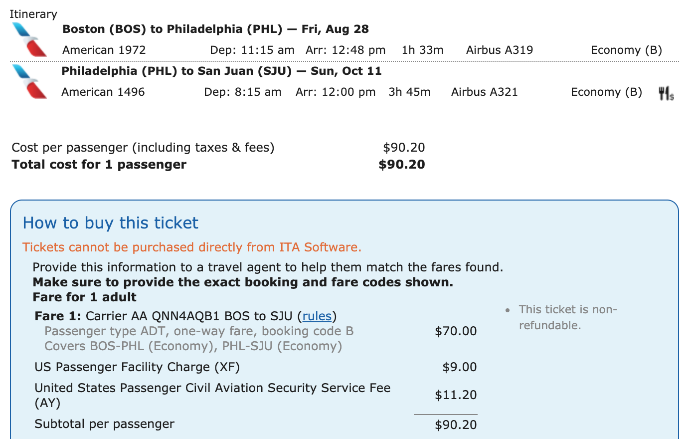 phl to sju one way
